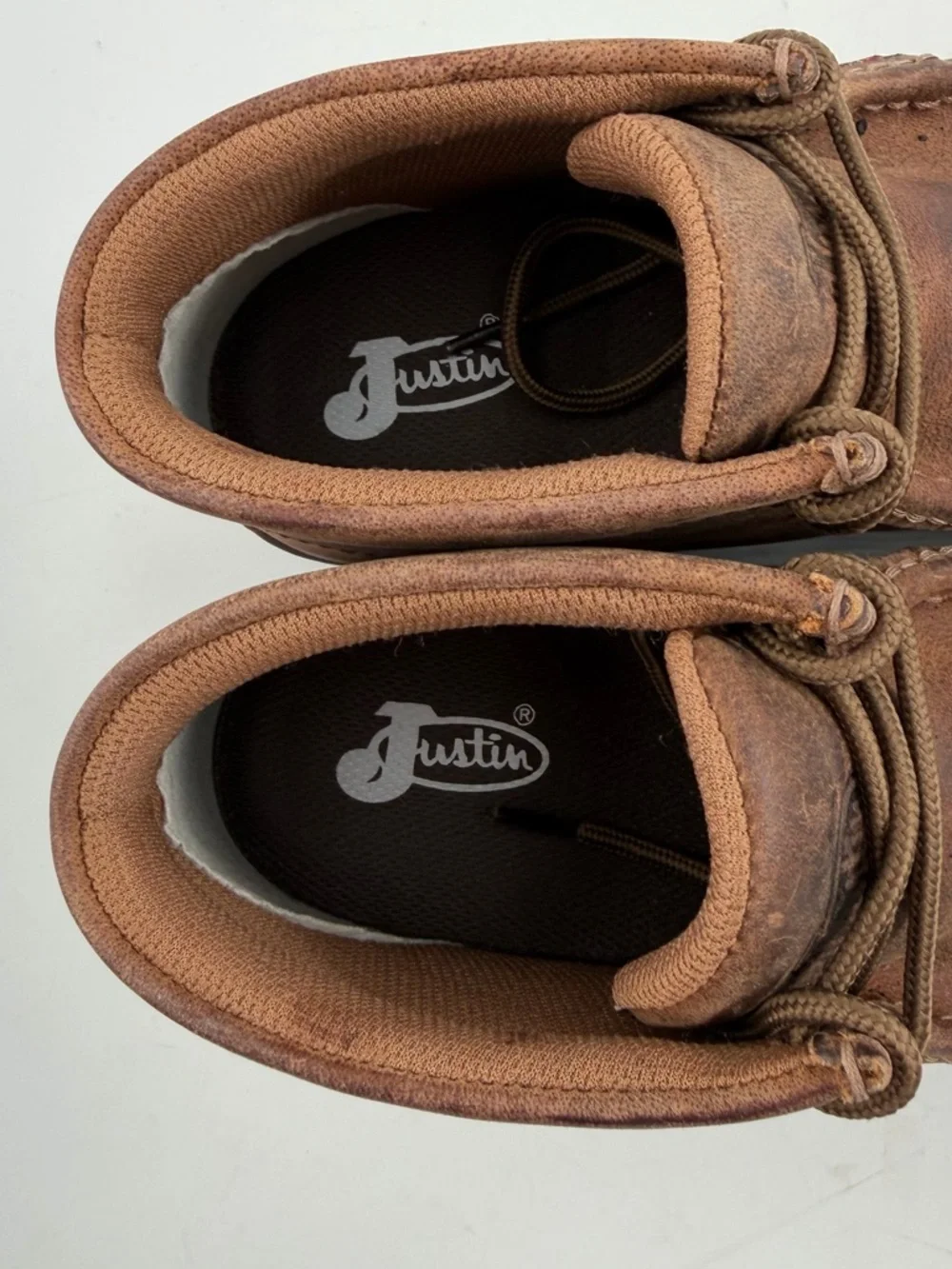 Justin Men’s Cappie 4”-SZ 8-Brown Distressed Leather Steel Toe 235 Work Boots